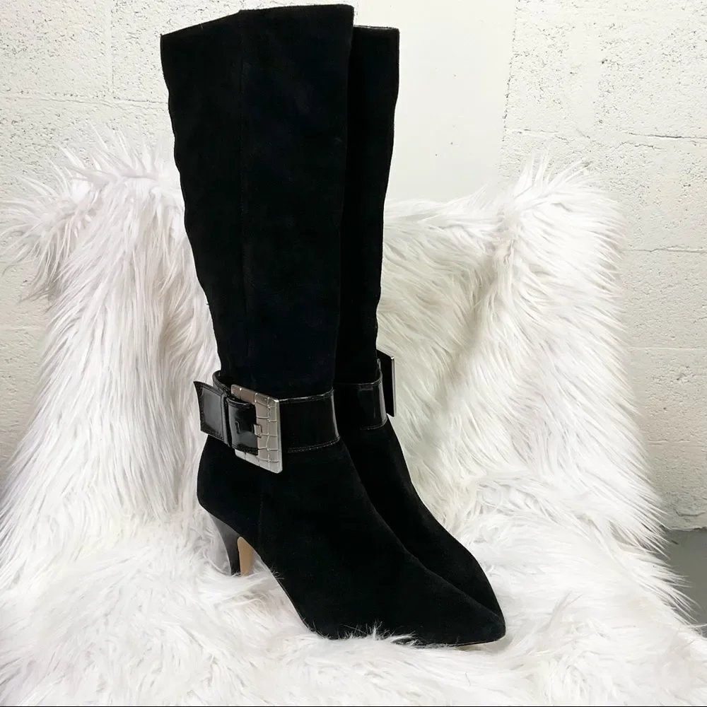 MICHEL KORS Alexandra knee high boots heels suede leather black 8M